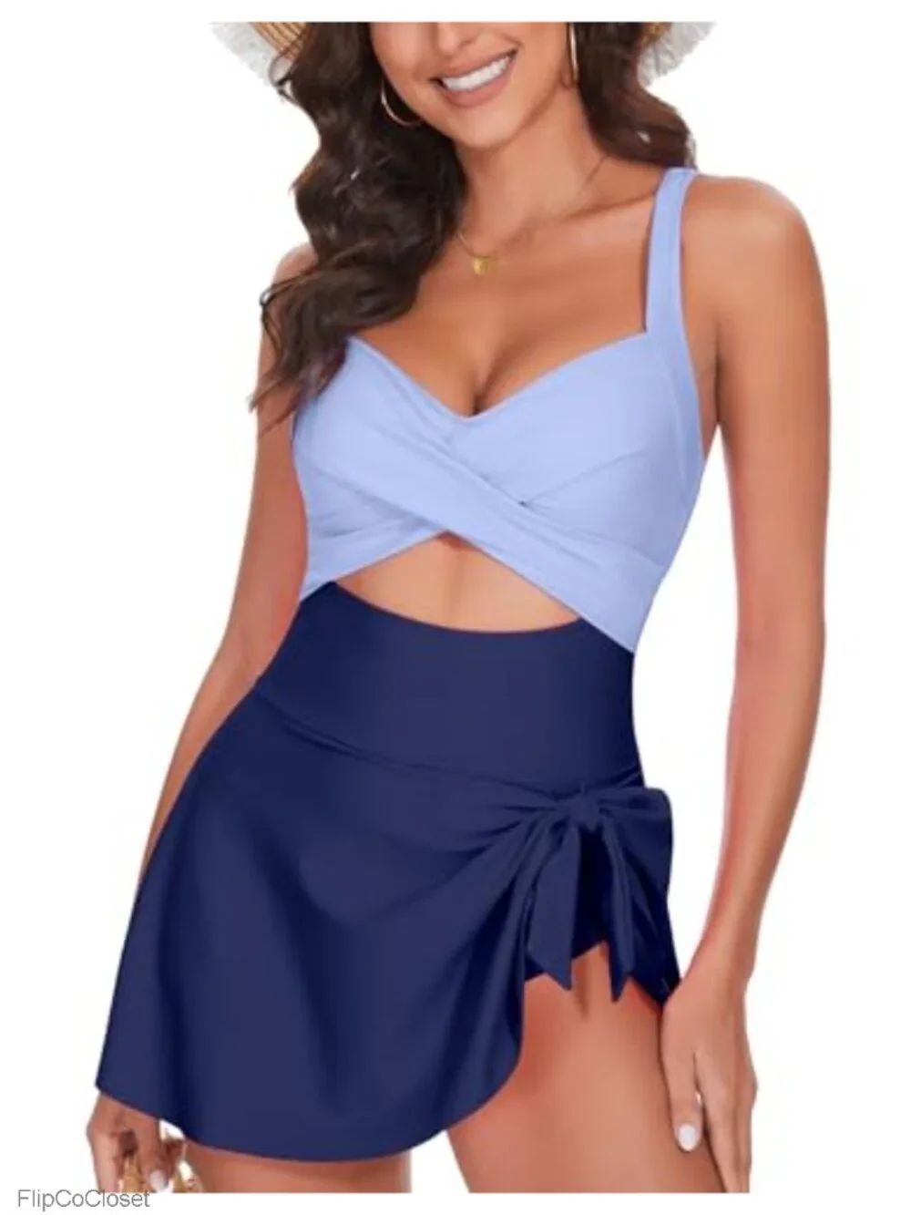 Women's One Piece Swimsuit Swim Dress with Criss Cross Tie Back and Tummy